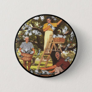 Badge Rond 5 Cm Bouton d'arbre d'argent grand