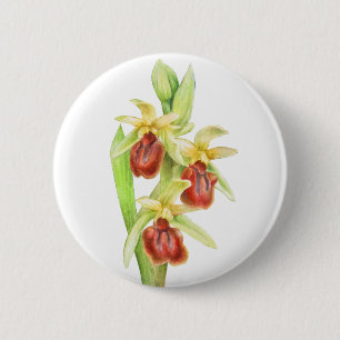 Badge Rond 5 Cm Bouton d'art de l'aquarelle de l'orchidée précoce