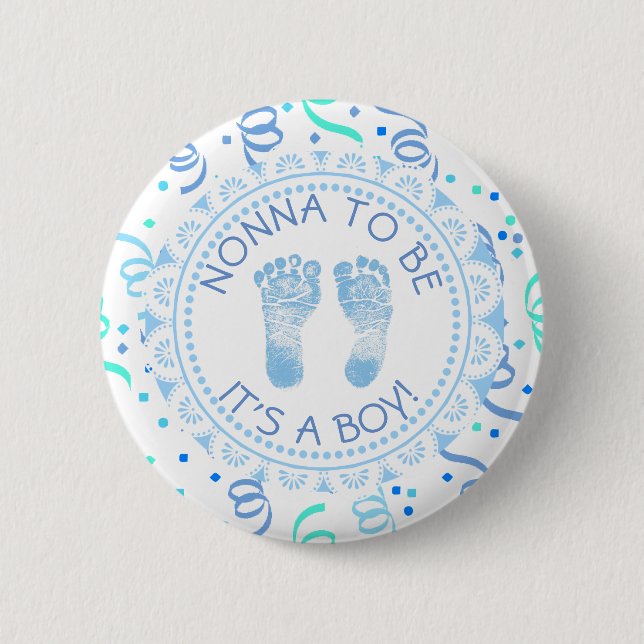 Badge Rond 5 Cm Bouton de Baby shower bleu et blanc (Devant)