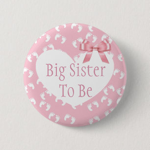 Badge Rond 5 Cm Bouton de Baby shower de la grosse soeur rose