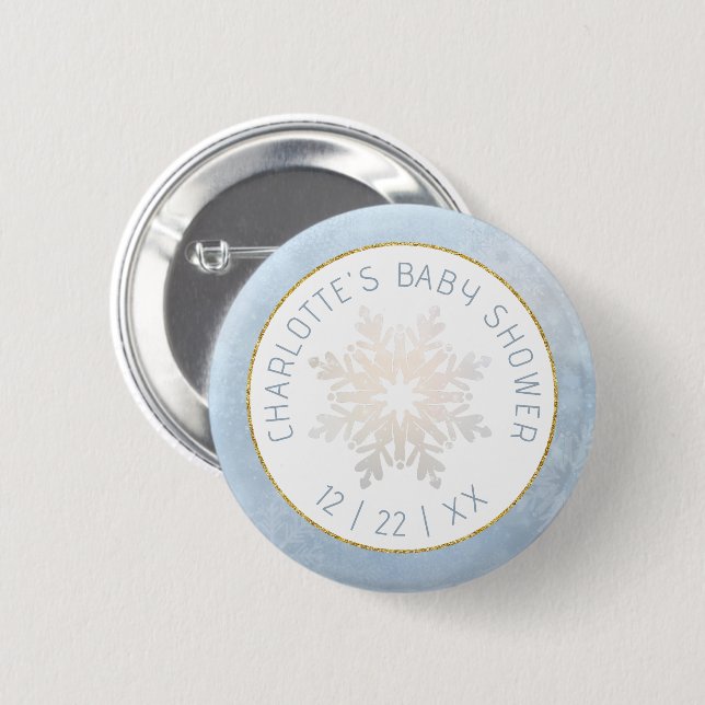 Badge Rond 5 Cm Bouton de Baby shower Dusty Blue Snowflake (Devant & derrière)