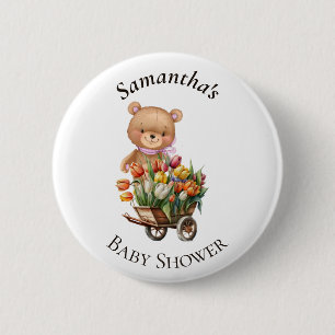Badge Rond 5 Cm Bouton de Baby shower rose de l'ours en peluche