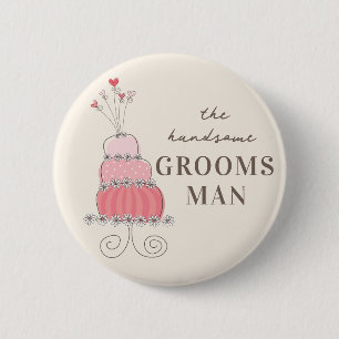 Badge Rond 5 Cm Bouton de balise GROOMSMAN Sweet Pink Mariage Cake