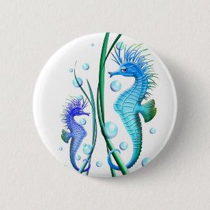 Badge Rond 5 Cm Bouton de bande dessinée d'hippocampes