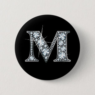Badge Rond 5 Cm Bouton de boule de diamant "M"