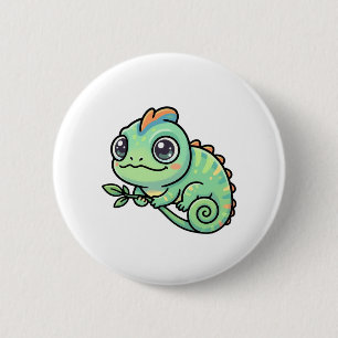 Badge Rond 5 Cm Bouton de Caméléon Vert Bébé Mignon
