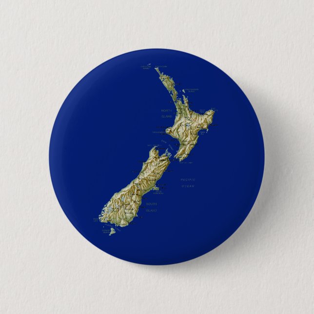 Badge Rond 5 Cm Bouton de carte de la Nouvelle Zélande (Devant)