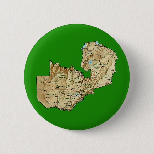 Badge Rond 5 Cm Bouton de carte de la Zambie (Devant)