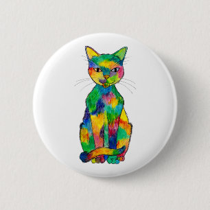 Badge Rond 5 Cm Bouton de chat d'arc-en-ciel