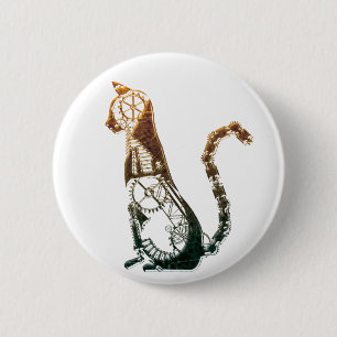 Badge Rond 5 Cm Bouton de chat de Steampunk