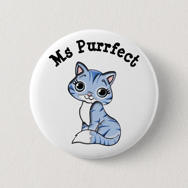 Badge Rond 5 Cm Bouton de chat mignon Mme Purrfect (Devant)