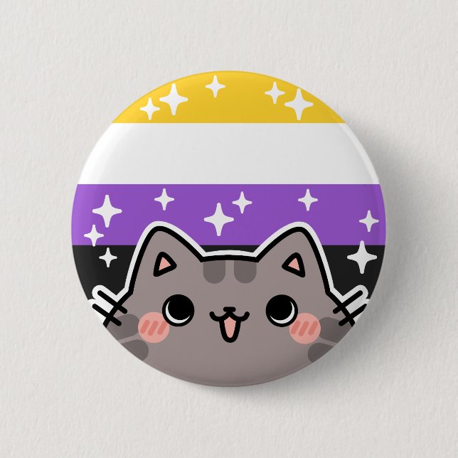 Badge Rond 5 Cm Bouton de chat non binaire LGBT Pride (Devant)