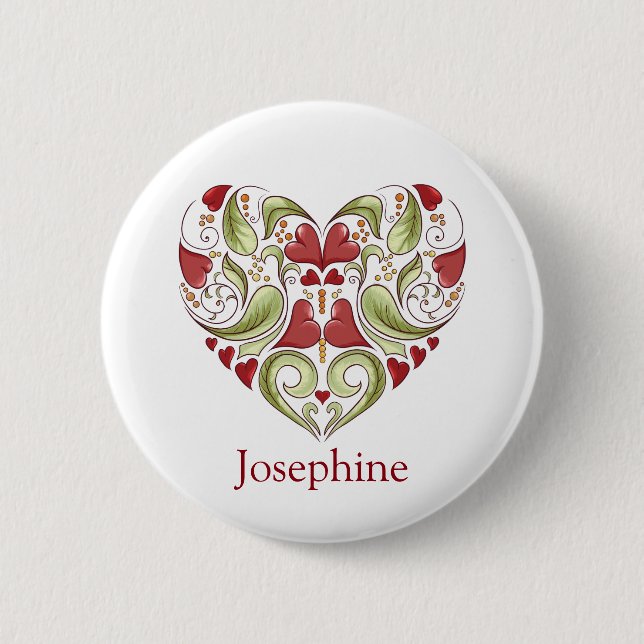 Badge Rond 5 Cm Bouton de coeur fleuri personnalisé (Devant)