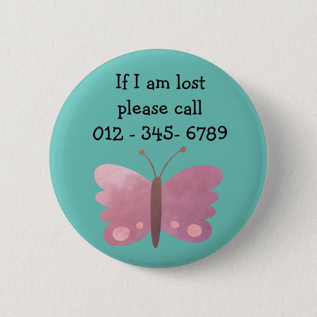 Badge Rond 5 Cm Bouton de contact d'urgence pour enfant papillon m (Devant)