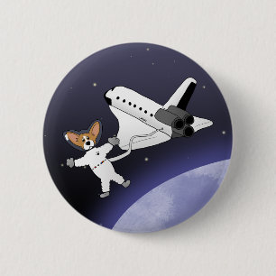 Badge Rond 5 Cm Bouton de Corgis de l'espace