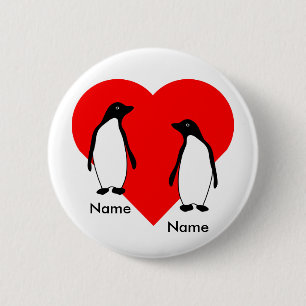Badge Rond 5 Cm Bouton de couple d'amour de pingouin