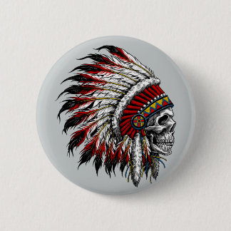 Badge Rond 5 Cm Bouton de crâne de Natif américain