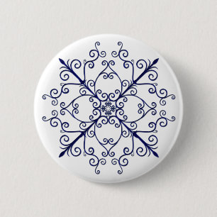 Badge Rond 5 Cm Bouton de défilement floral bleu