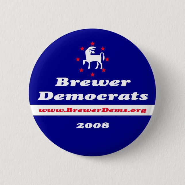 Badge Rond 5 Cm Bouton de Démocrate 2008 de brasseur (Devant)