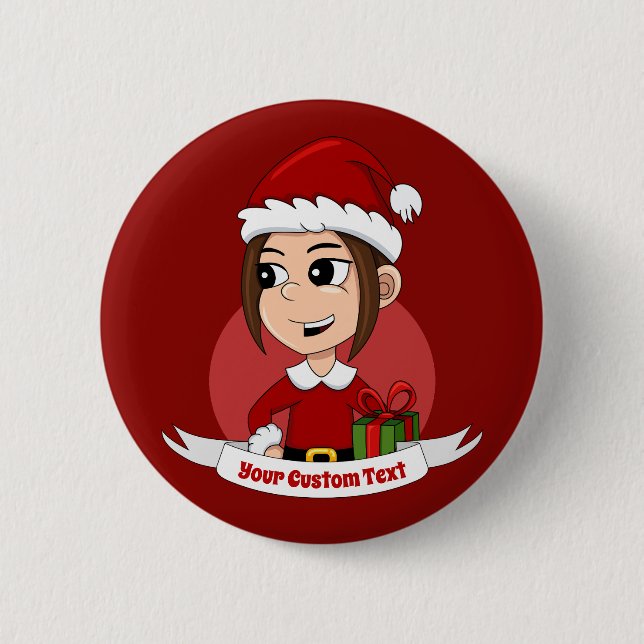 Badge Rond 5 Cm Bouton de dessin animé de la fille de Noël (Devant)