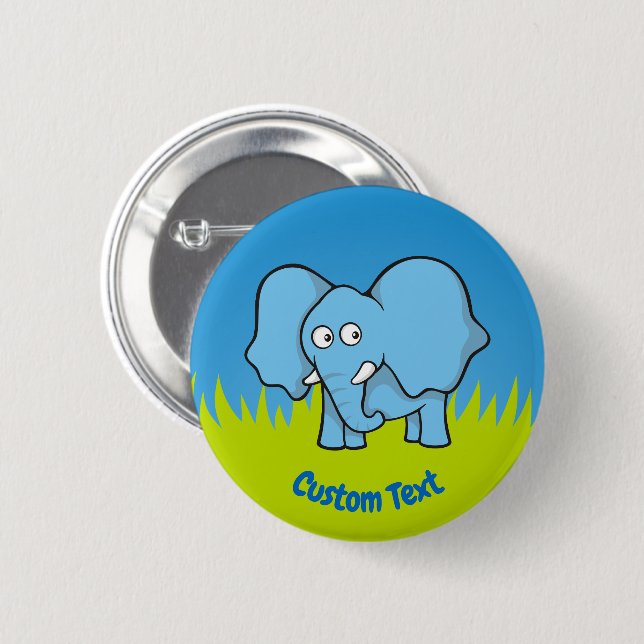 Badge Rond 5 Cm Bouton de dessin animé d'éléphant bleu (Devant & derrière)
