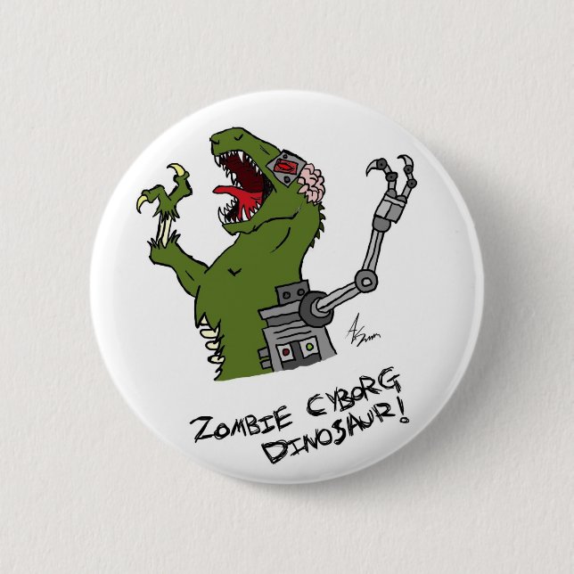 Badge Rond 5 Cm Bouton de dinosaure de cyborg de zombi (Devant)