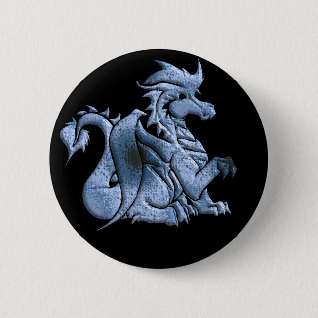 Badge Rond 5 Cm Bouton de dragon à ailes par bleu (Devant)
