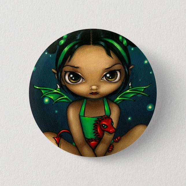 Badge Rond 5 Cm Bouton "de Dragonling vert" (Devant)