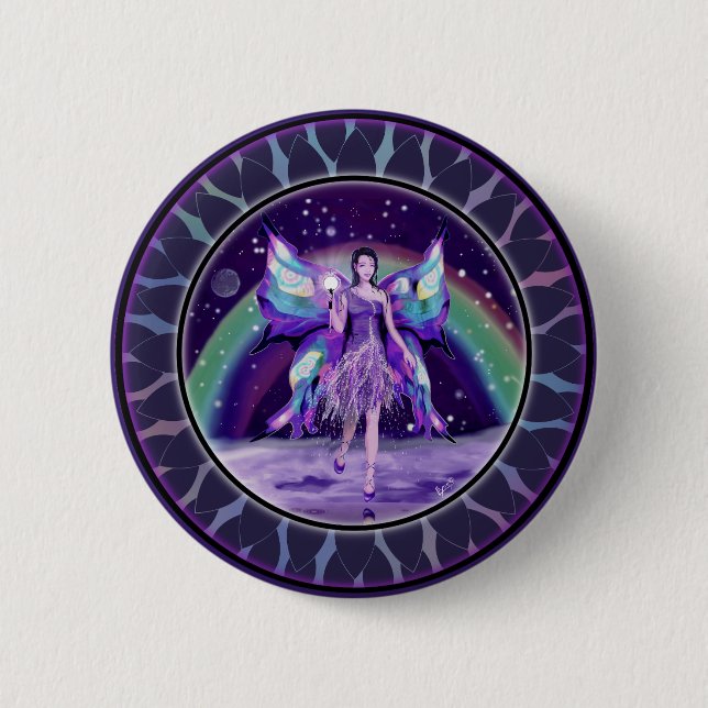 Badge Rond 5 Cm Bouton de fée de pluie violette (Devant)