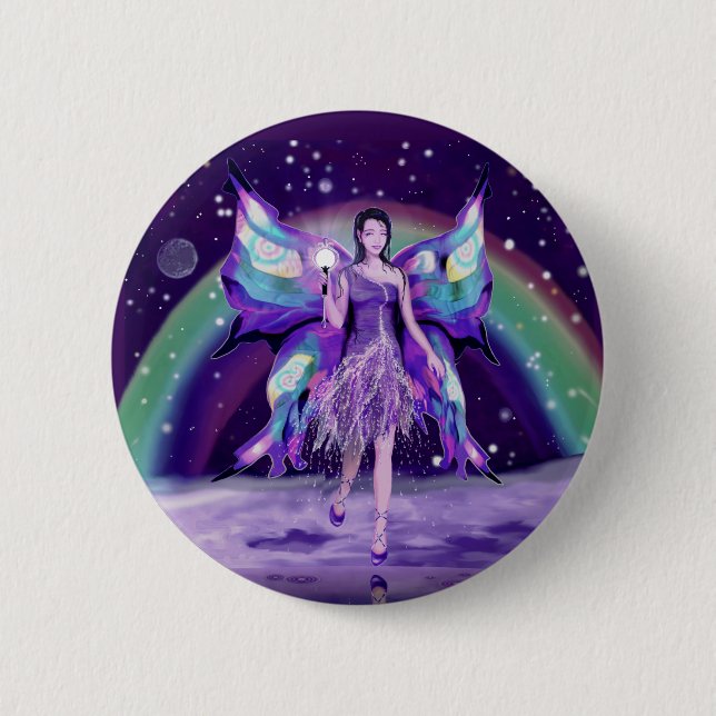 Badge Rond 5 Cm Bouton de fée de pluie violette (Devant)