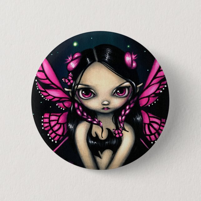 Badge Rond 5 Cm Bouton "de fée rose de papillon" (Devant)