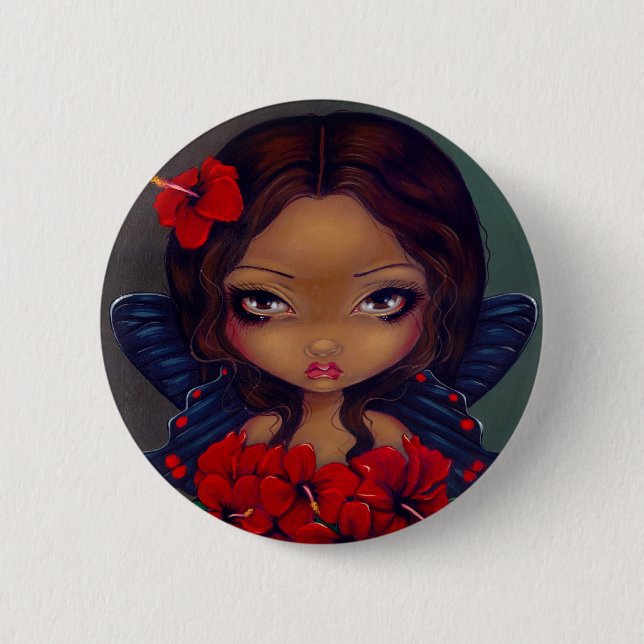 Badge Rond 5 Cm Bouton "de fée rouge de ketmie" (Devant)