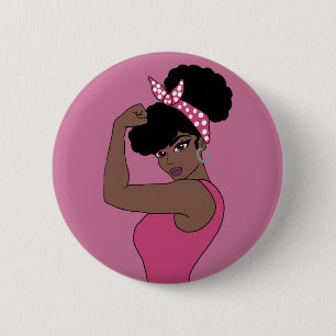 Badge Rond 5 Cm Bouton de femme noire fort