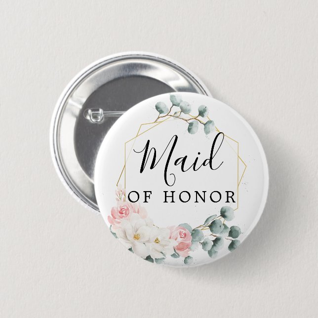 Badge Rond 5 Cm Bouton de fête de mariée Floral Greenery - Femme (Devant & derrière)