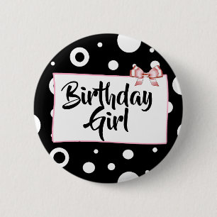 Badge Rond 5 Cm Bouton de fille d'anniversaire Bow noir, blanc et 