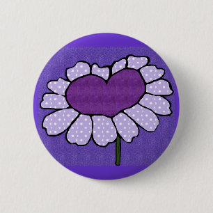 Badge Rond 5 Cm Bouton de fleur de coeur
