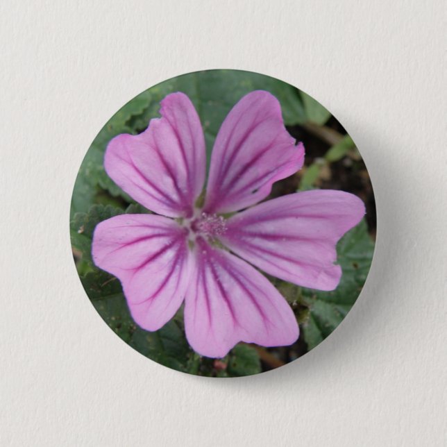 Badge Rond 5 Cm Bouton de Fleur sauvage mauve (Devant)