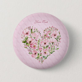 Badge Rond 5 Cm Bouton de fleurs de coeur rose