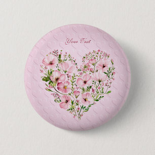 Badge Rond 5 Cm Bouton de fleurs de coeur rose