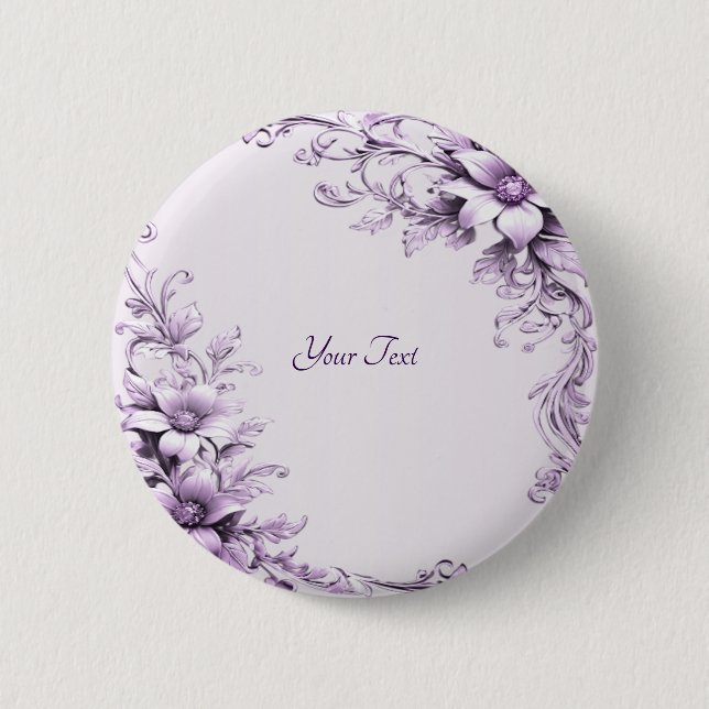 Badge Rond 5 Cm Bouton de fleurs violettes élégantes (Devant)