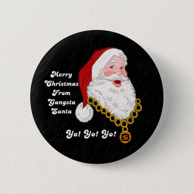Badge Rond 5 Cm Bouton de Gangsta Père Noël (Devant)