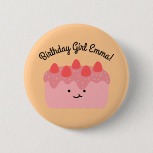 Badge Rond 5 Cm Bouton de gâteau aux fraises roses