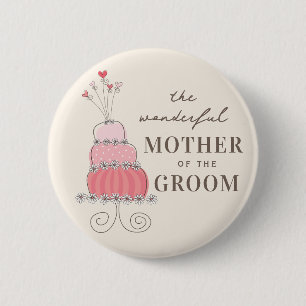 Badge Rond 5 Cm Bouton de gâteau Mariage rose doux pour la mère du
