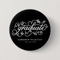 Bouton de Graduation de script floral noir Whimsic