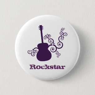 Badge Rond 5 Cm Bouton de guitare de Rockstar, pourpre