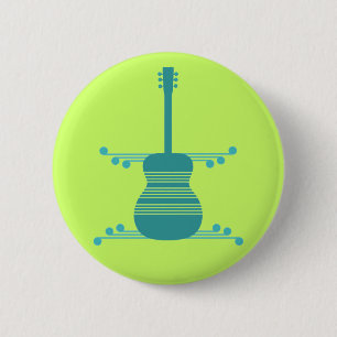 Badge Rond 5 Cm Bouton de guitare rétro, Turquoise