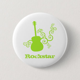 Badge Rond 5 Cm Bouton de guitare Rockstar, vert citron