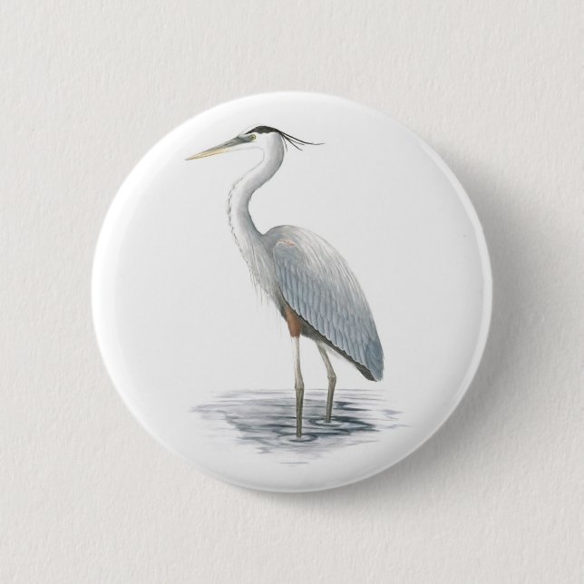 Badge Rond 5 Cm Bouton de héron de grand bleu (Devant)