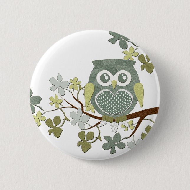 Badge Rond 5 Cm Bouton de hibou d'arbre de polka (Devant)