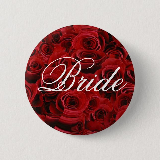 Badge Rond 5 Cm Bouton de jeune mariée de rose rouge (Devant)